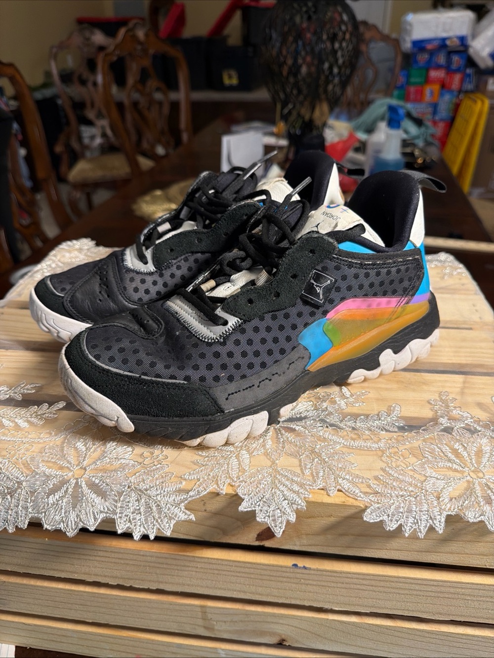 Nike Kids Black Sneakers with Rainbow Accent